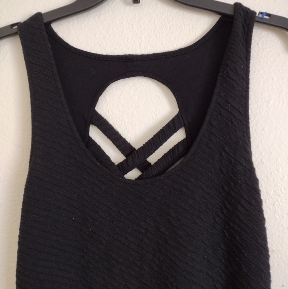 Free People Black Textured Bodycon Cross Back Cutout Dress Size Large - Picture 3 of 10